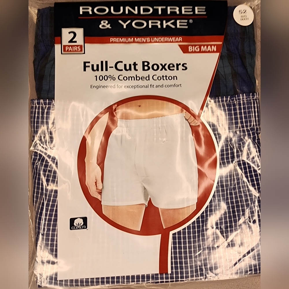 ROUNDTREE & YORKE® BIG MAN, Size 52 PREMIUM MEN'S UNDERWEAR Plaid Boxers 2 Pairs